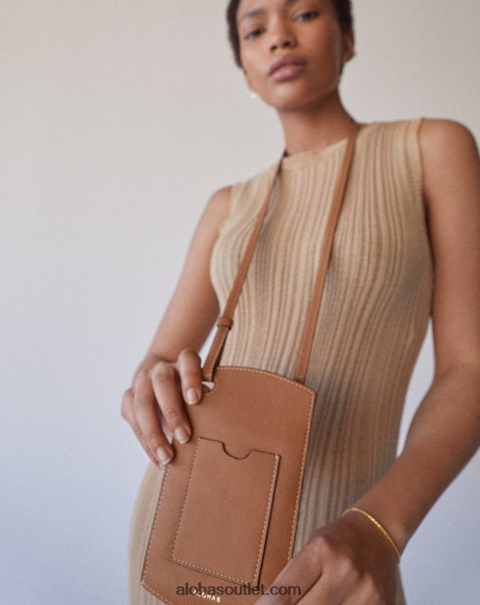 mulheres bolsa de telefone - bolsa de couro marrom e bege Alohas 4P88ZX1128 bege camelo bicolor