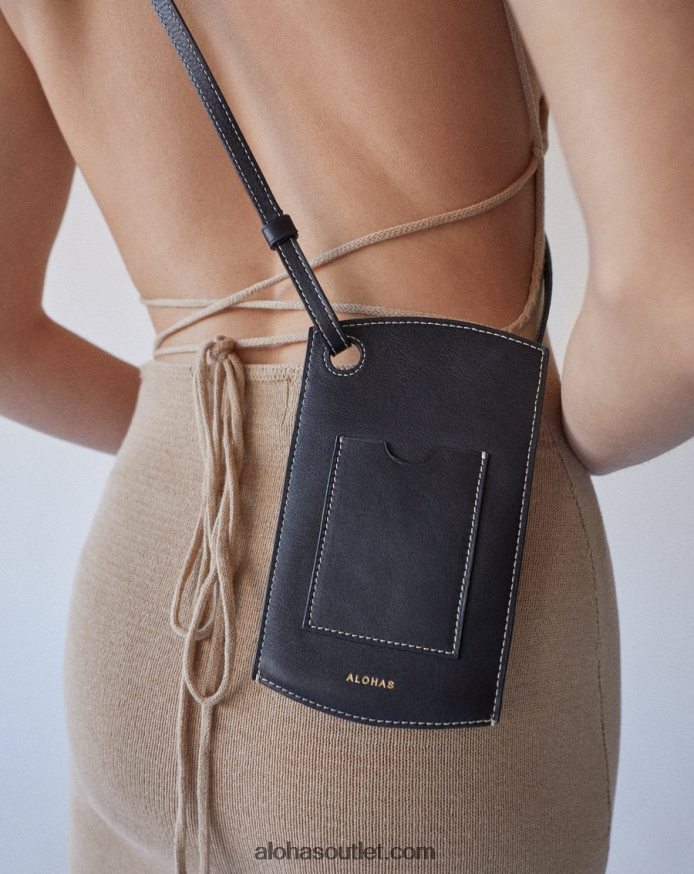 mulheres bolsa de telefone - bolsa de couro preta Alohas 4P88ZX1127 preto