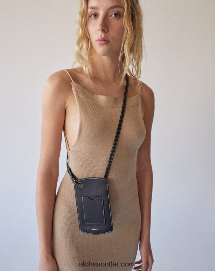 mulheres bolsa de telefone - bolsa de couro preta Alohas 4P88ZX1127 preto