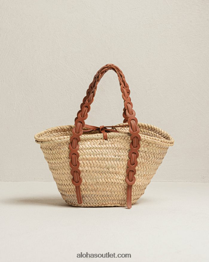mulheres palmette - bolsa de palha de couro marrom Alohas 4P88ZX1040 bronzeado