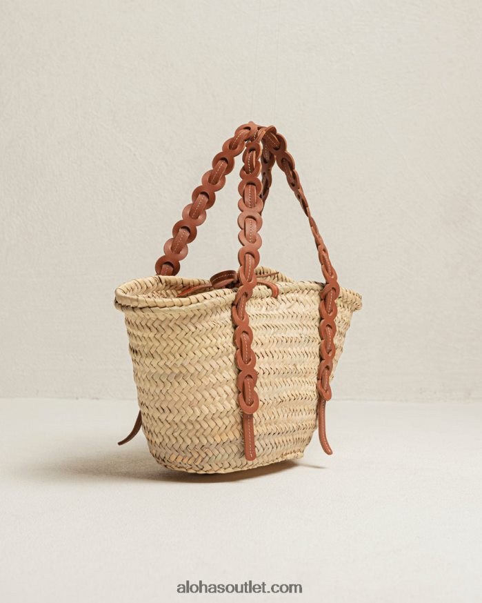 mulheres palmette - bolsa de palha de couro marrom Alohas 4P88ZX1040 bronzeado