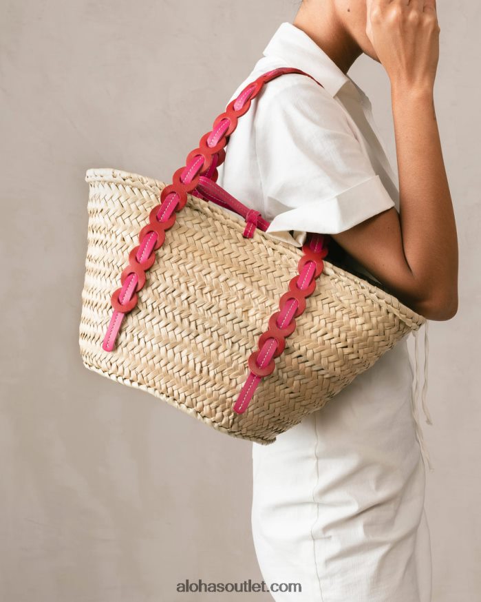 mulheres palmette - bolsa de palha de couro vermelho e rosa Alohas 4P88ZX1041 batom vermelho magenta