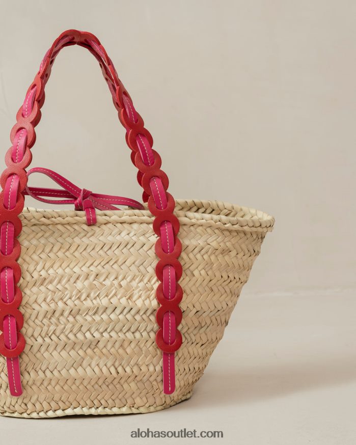 mulheres palmette - bolsa de palha de couro vermelho e rosa Alohas 4P88ZX1041 batom vermelho magenta