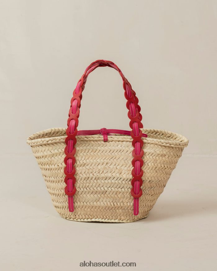 mulheres palmette - bolsa de palha de couro vermelho e rosa Alohas 4P88ZX1041 batom vermelho magenta