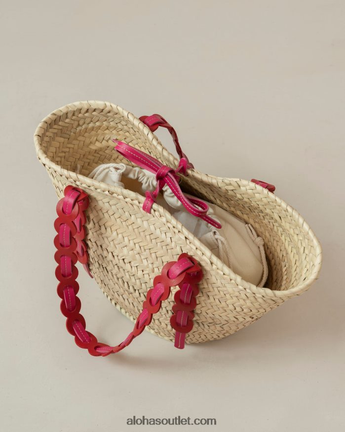 mulheres palmette - bolsa de palha de couro vermelho e rosa Alohas 4P88ZX1041 batom vermelho magenta