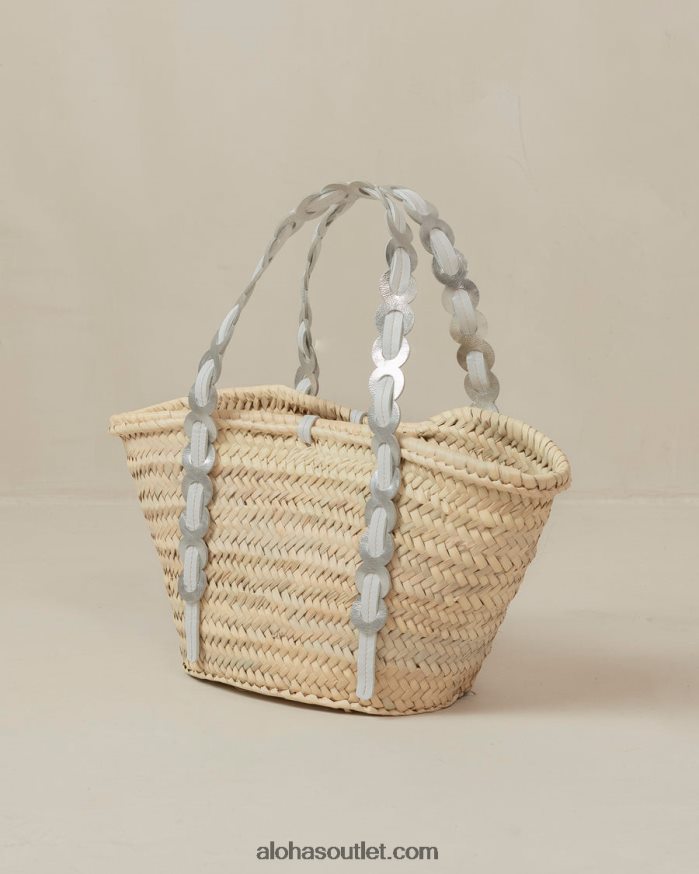 mulheres palmette - bolsa de palha prata e couro branco Alohas 4P88ZX1039 branco prateado brilhante