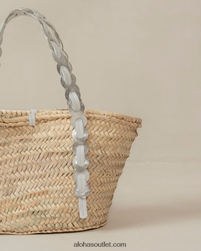 mulheres palmette - bolsa de palha prata e couro branco Alohas 4P88ZX1039 branco prateado brilhante