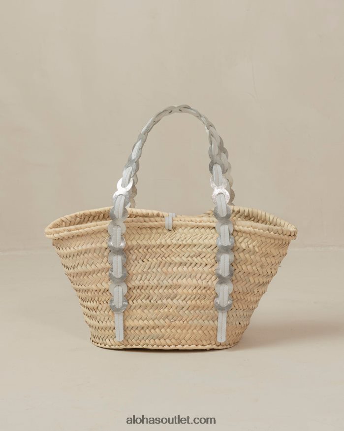 mulheres palmette - bolsa de palha prata e couro branco Alohas 4P88ZX1039 branco prateado brilhante