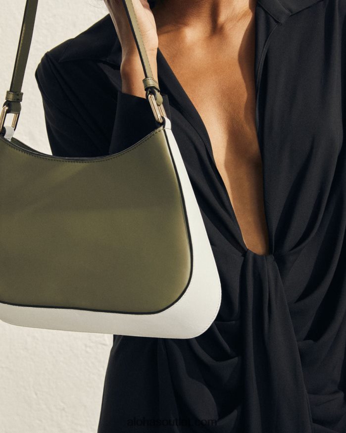 mulheres the c bicolor - bolsa de couro branco e verde Alohas 4P88ZX1123 verde-oliva empoeirado branco brilhante