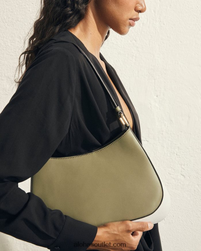 mulheres the c bicolor - bolsa de couro branco e verde Alohas 4P88ZX1123 verde-oliva empoeirado branco brilhante