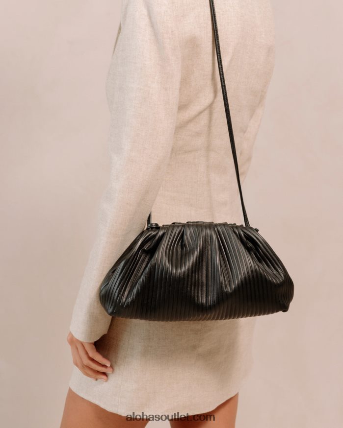 mulheres the d plissado - bolsa de couro preta Alohas 4P88ZX1061 preto plissado
