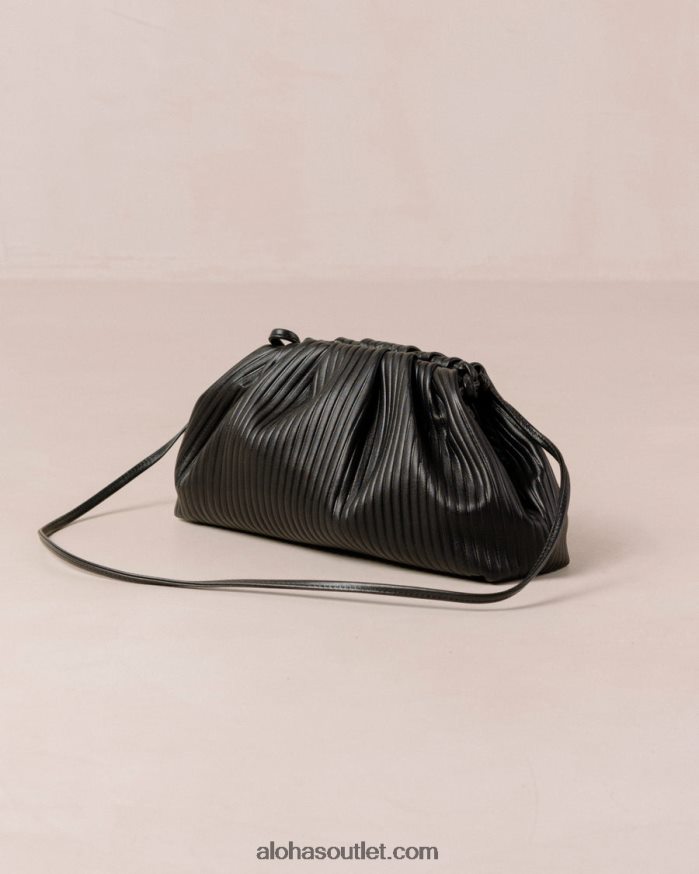 mulheres the d plissado - bolsa de couro preta Alohas 4P88ZX1061 preto plissado