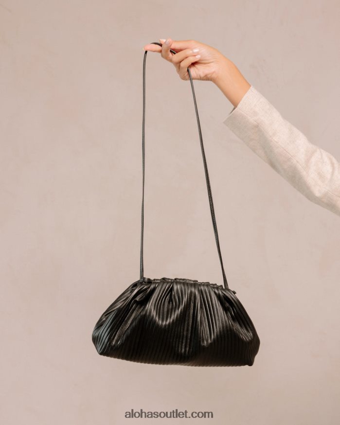 mulheres the d plissado - bolsa de couro preta Alohas 4P88ZX1061 preto plissado