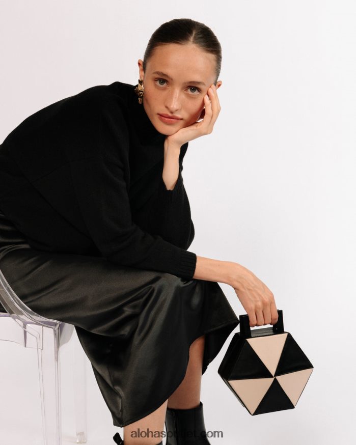 mulheres the k - bolsa de couro preta e branca Alohas 4P88ZX1042 preto branco brilhante
