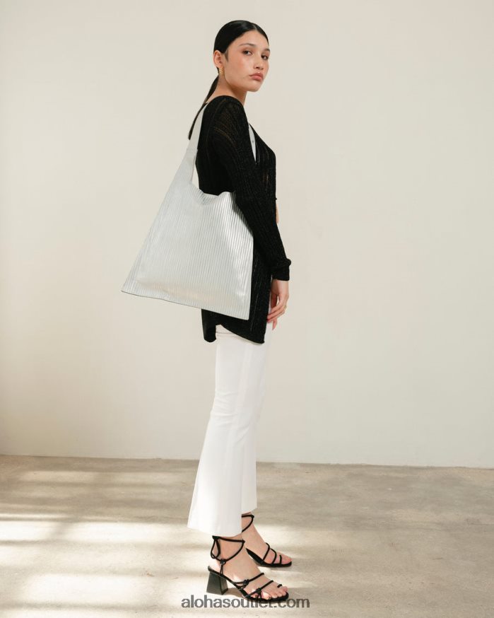 mulheres the l plissado brilho - bolsa de couro prata Alohas 4P88ZX1072 prata brilhante plissada