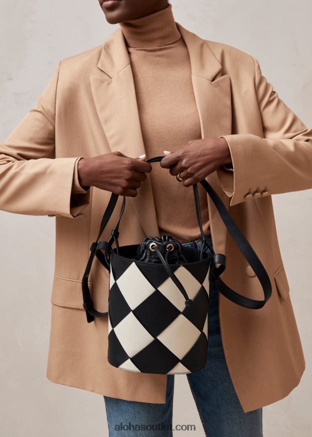mulheres the u venti scacchi - bolsa de couro preta e branca Alohas 4P88ZX1151 escachi marfim preto