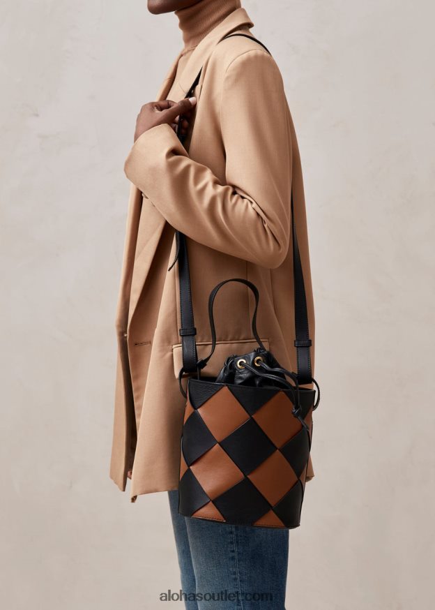 mulheres the u venti scacchi - bolsa de couro preta e marrom Alohas 4P88ZX1152 escachi preto bronzeado