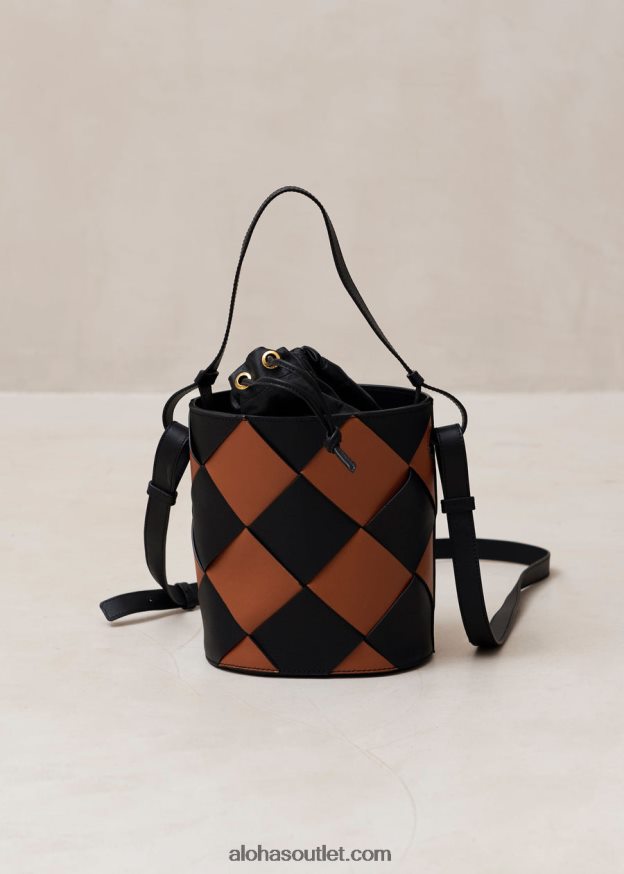 mulheres the u venti scacchi - bolsa de couro preta e marrom Alohas 4P88ZX1152 escachi preto bronzeado
