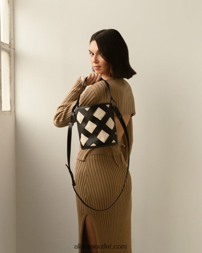 mulheres the u venti waffle - bolsa de couro preta Alohas 4P88ZX1155 waffle preto