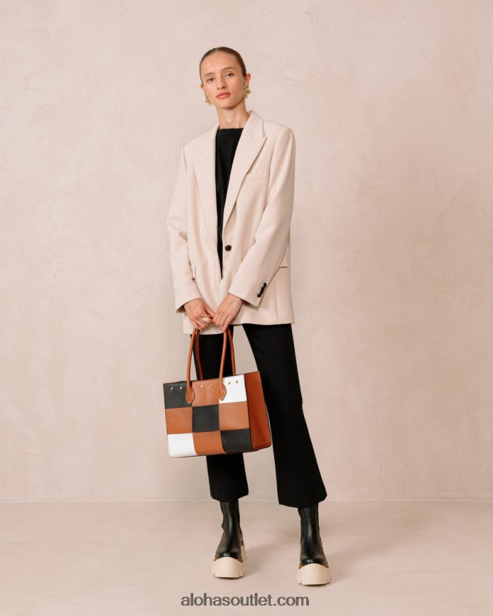mulheres the w scacchi - bolsa de couro marrom multicolor Alohas 4P88ZX1049 scacchi preto bronzeado branco brilhante
