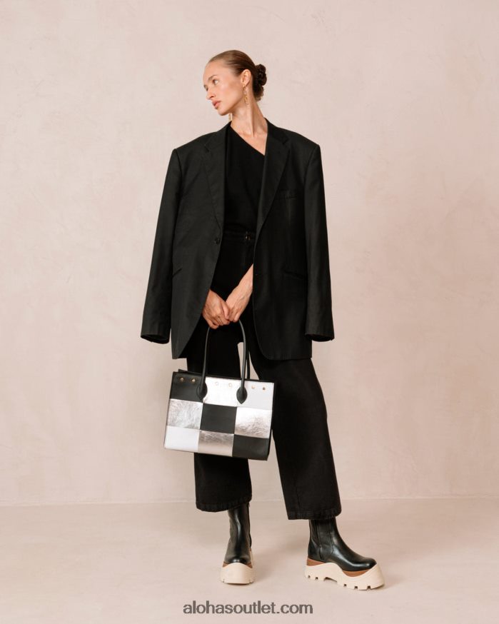 mulheres the w scacchi - bolsa de couro preto multicolor Alohas 4P88ZX1050 scacchi preto prata branco brilhante