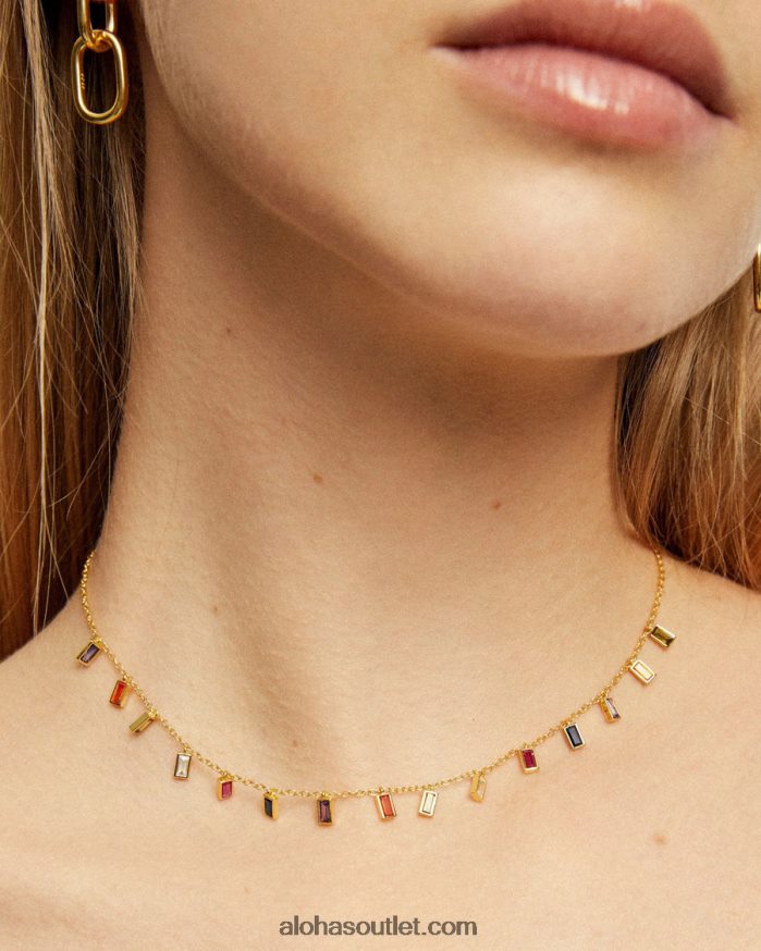 mulheres aquário - colar de ouro com pedras preciosas multicoloridas Alohas 4P88ZX1110 ouro