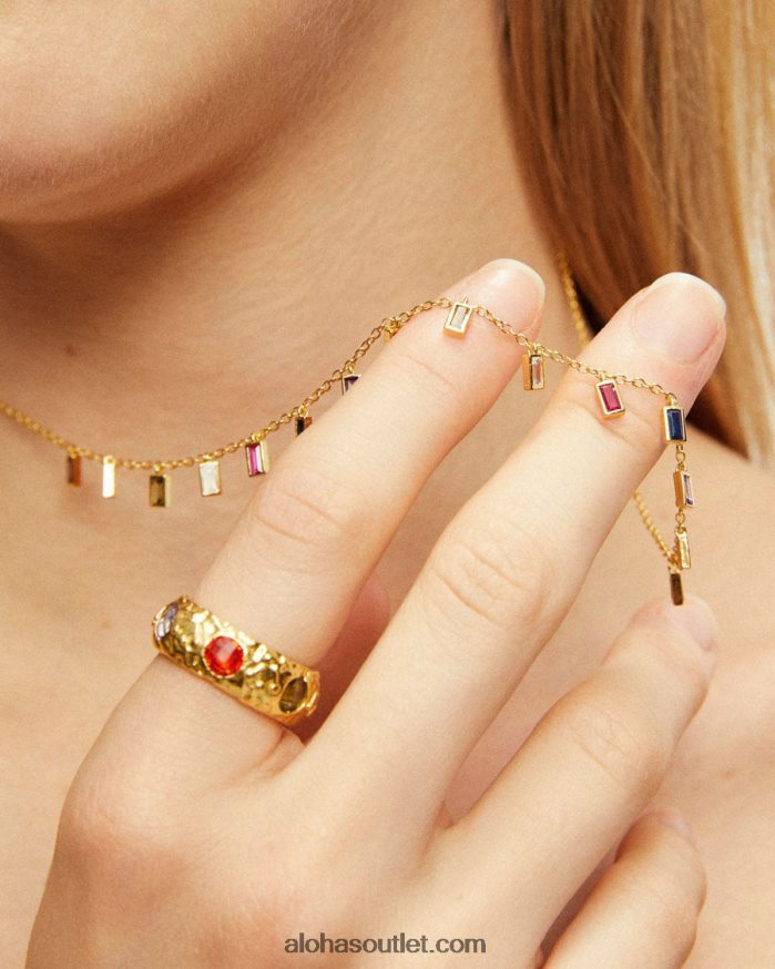mulheres aquário - colar de ouro com pedras preciosas multicoloridas Alohas 4P88ZX1110 ouro