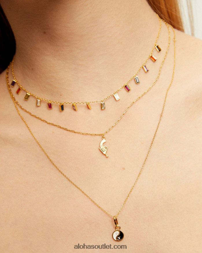 mulheres aquário - colar de ouro com pedras preciosas multicoloridas Alohas 4P88ZX1110 ouro