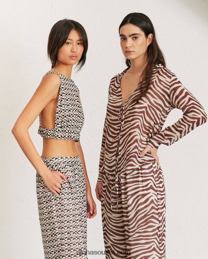 mulheres rumores - top marrom e branco Alohas 4P88ZX1010 noz-moscada safari