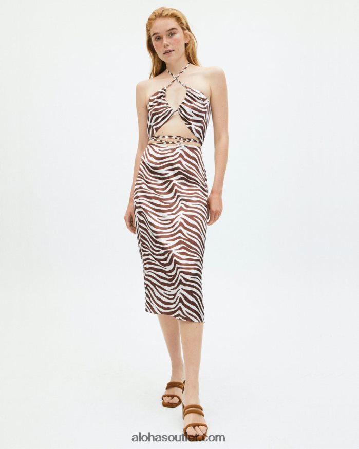 mulheres twirl safari - top de cetim marrom e branco Alohas 4P88ZX960 noz-moscada safari