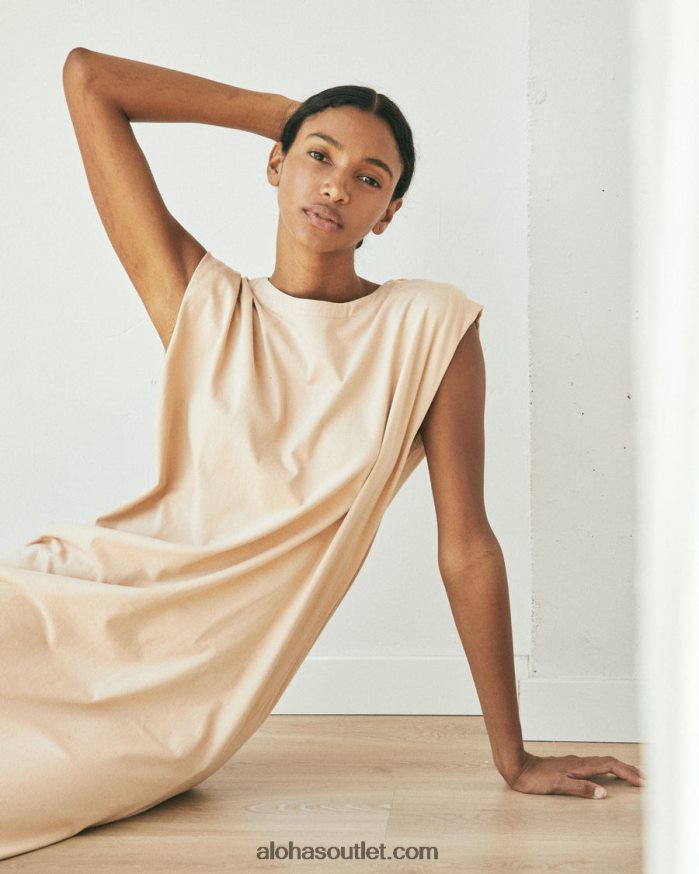 mulheres lossy - vestido de algodão bege Alohas 4P88ZX912 amêndoa torrada bege
