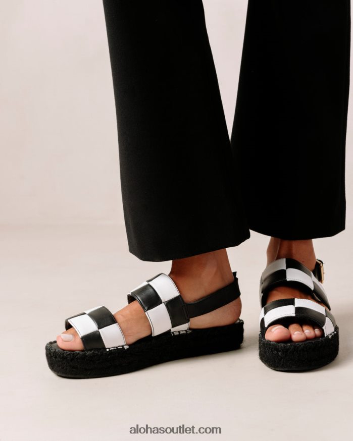 mulheres scacchi de tira dupla - sandália de couro preto e branco Alohas 4P88ZX324 scacchi preto branco/branco