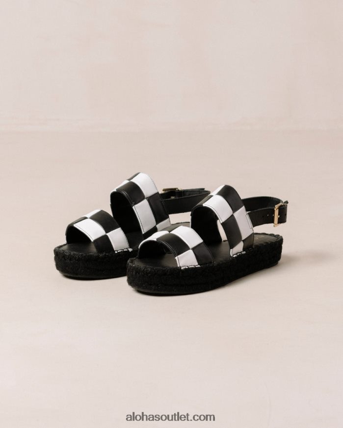 mulheres scacchi de tira dupla - sandália de couro preto e branco Alohas 4P88ZX324 scacchi preto branco/branco