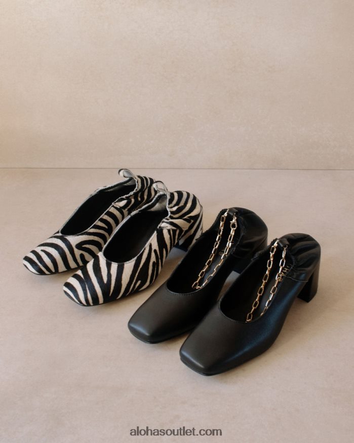 mulheres agente safari - bombas de couro preto e branco Alohas 4P88ZX348 safári impressão preto e branco