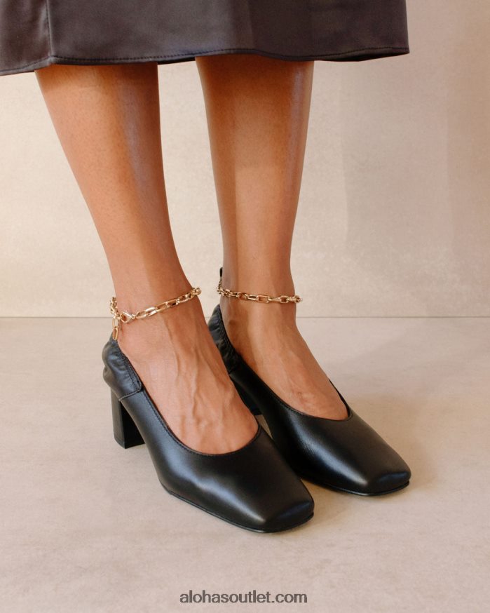 mulheres tornozeleira agente - bombas de couro preto Alohas 4P88ZX349 preto