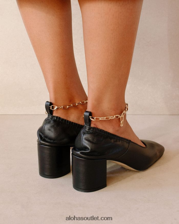 mulheres tornozeleira agente - bombas de couro preto Alohas 4P88ZX349 preto