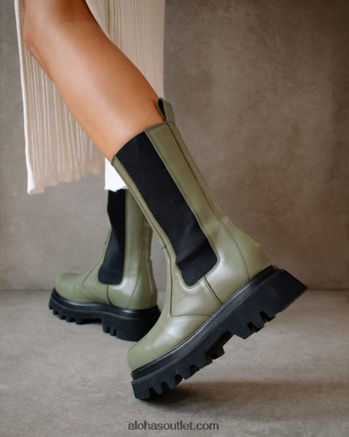 mulheres all rounder - botas de couro verde Alohas 4P88ZX358 azeitona empoeirada