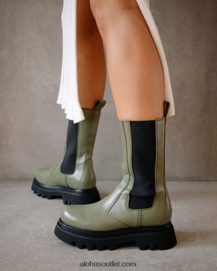 mulheres all rounder - botas de couro verde Alohas 4P88ZX358 azeitona empoeirada