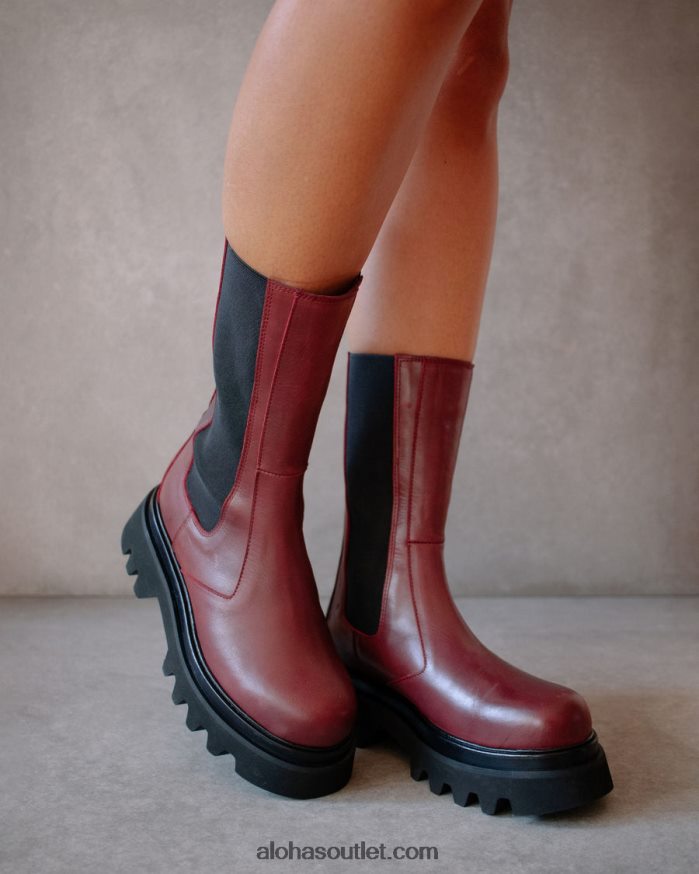 mulheres all rounder - botas de couro vermelho Alohas 4P88ZX356 bordô escuro