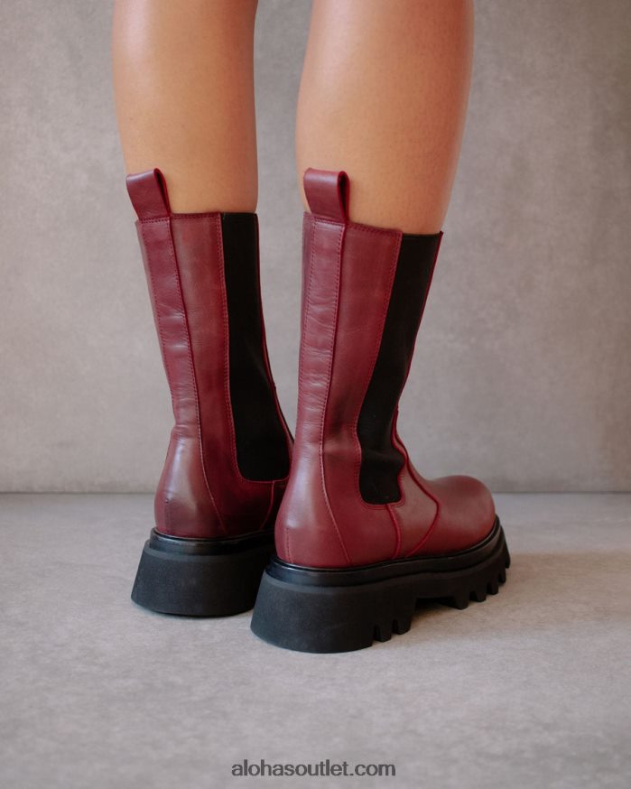 mulheres all rounder - botas de couro vermelho Alohas 4P88ZX356 bordô escuro