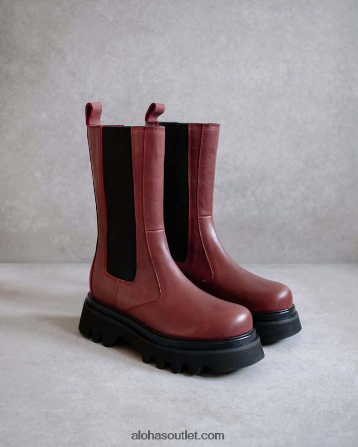 mulheres all rounder - botas de couro vermelho Alohas 4P88ZX356 bordô escuro