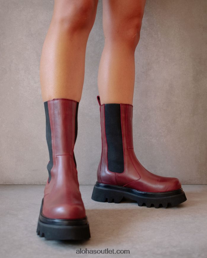 mulheres all rounder - botas de couro vermelho Alohas 4P88ZX356 bordô escuro