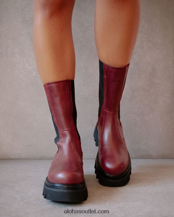 mulheres all rounder - botas de couro vermelho Alohas 4P88ZX356 bordô escuro