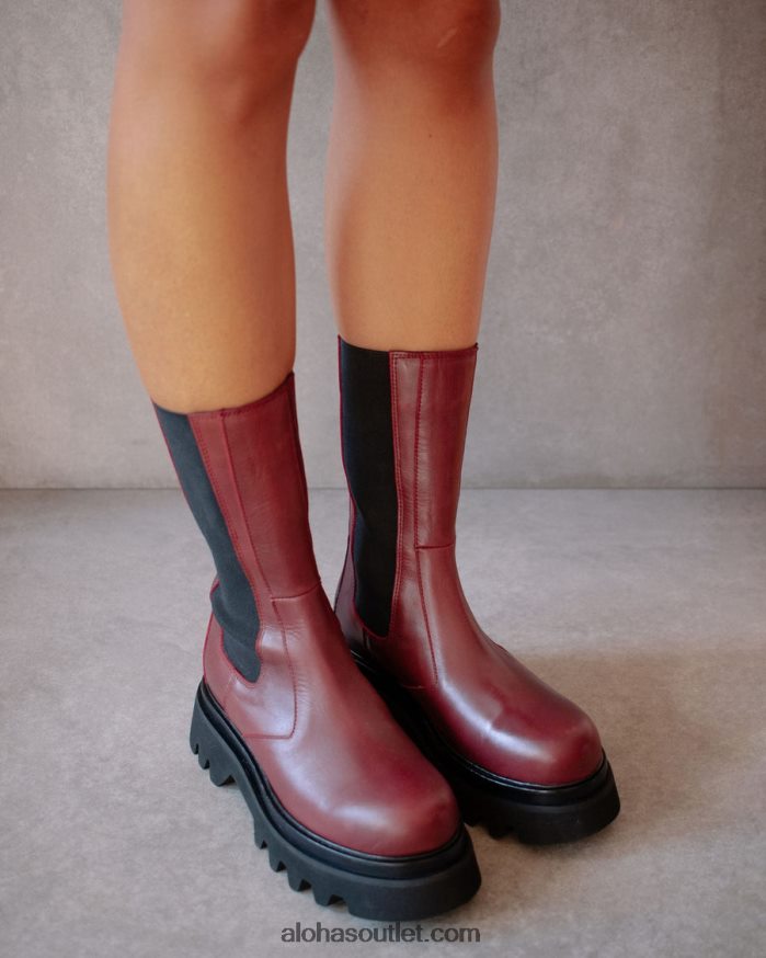 mulheres all rounder - botas de couro vermelho Alohas 4P88ZX356 bordô escuro