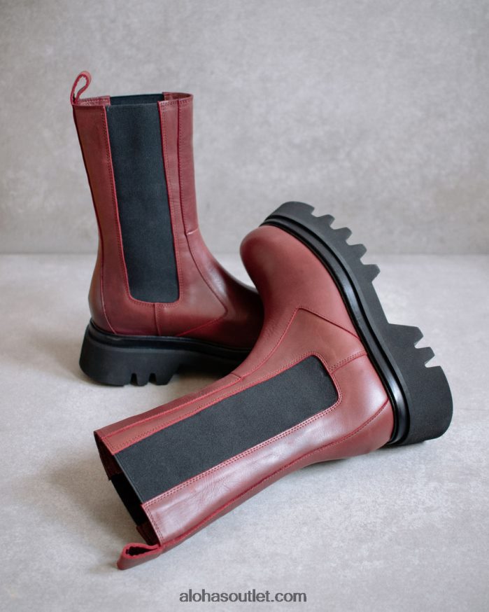 mulheres all rounder - botas de couro vermelho Alohas 4P88ZX356 bordô escuro