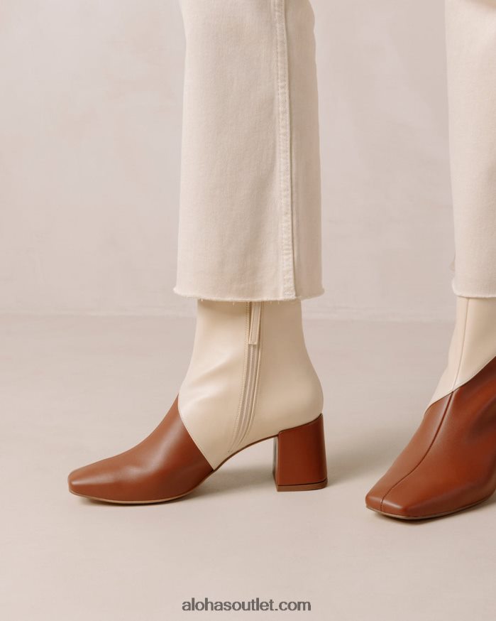 mulheres aquarela - botas de couro vegan branco e marrom Alohas 4P88ZX130 gengibre marrom branco quente