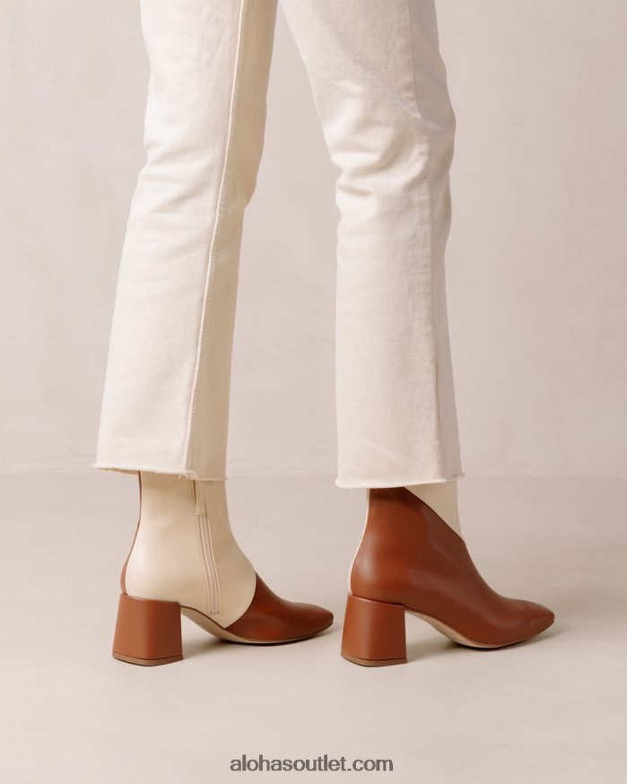 mulheres aquarela - botas de couro vegan branco e marrom Alohas 4P88ZX130 gengibre marrom branco quente