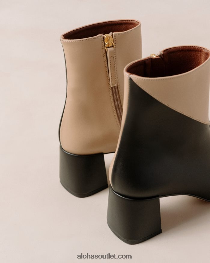mulheres aquarela - botas de couro vegan preto e bege Alohas 4P88ZX131 preto tahini bege