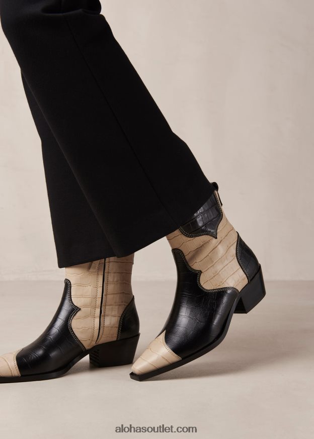 mulheres buffalo - botas de couro preto e branco Alohas 4P88ZX378 croco preto branco