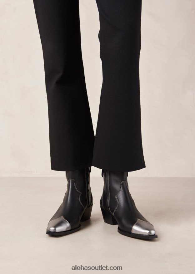 mulheres buffalo - botas de couro preto e prata Alohas 4P88ZX377 prata de búfalo